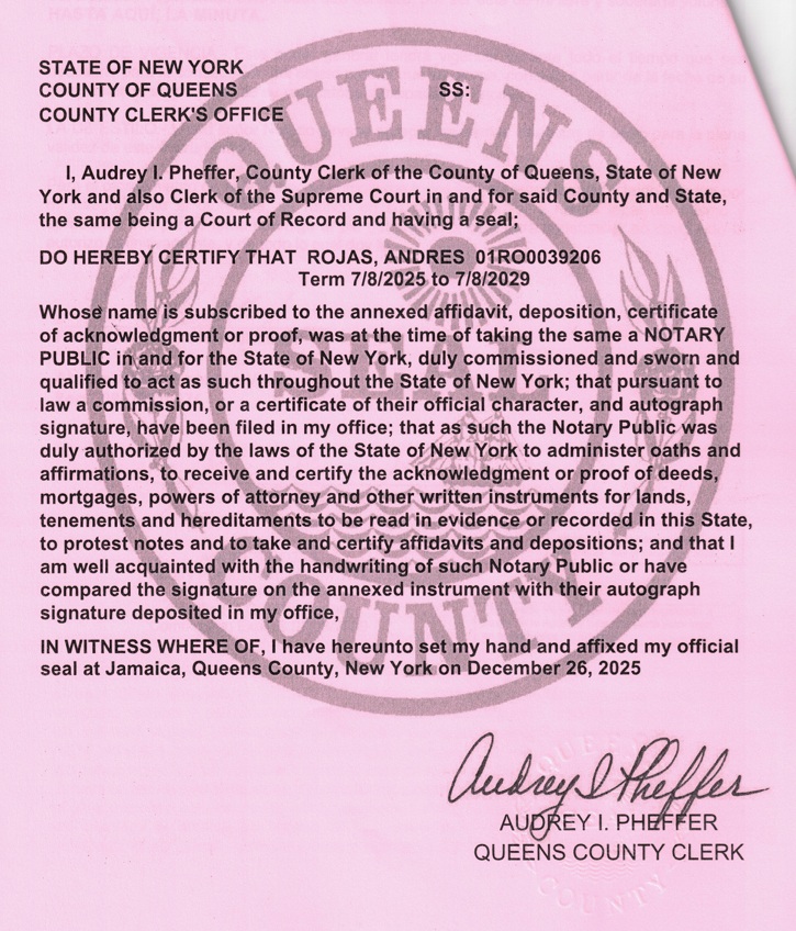 Modelo de certificación del County Clerk